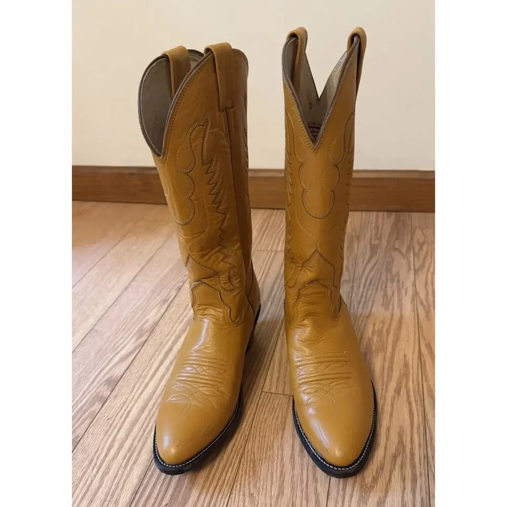 Vintage NOCONA Cowboy Boots Leather Mustard Yellow Men’s 7 D USA 3923/17